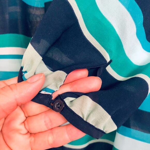 BANANA REPUBLIC FACTORY Blue Green White Stripe Light Sheer‎ Peasant Blouse Sz M - Picture 5 of 6